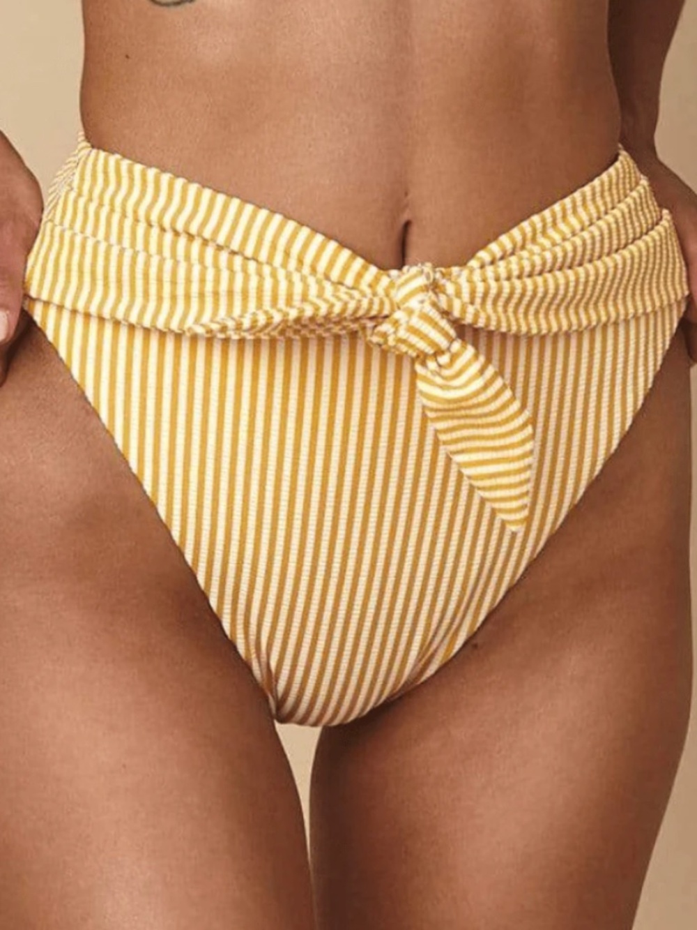 MONTCE Paula Tie-up Bikini Bottom in Canary Stripe